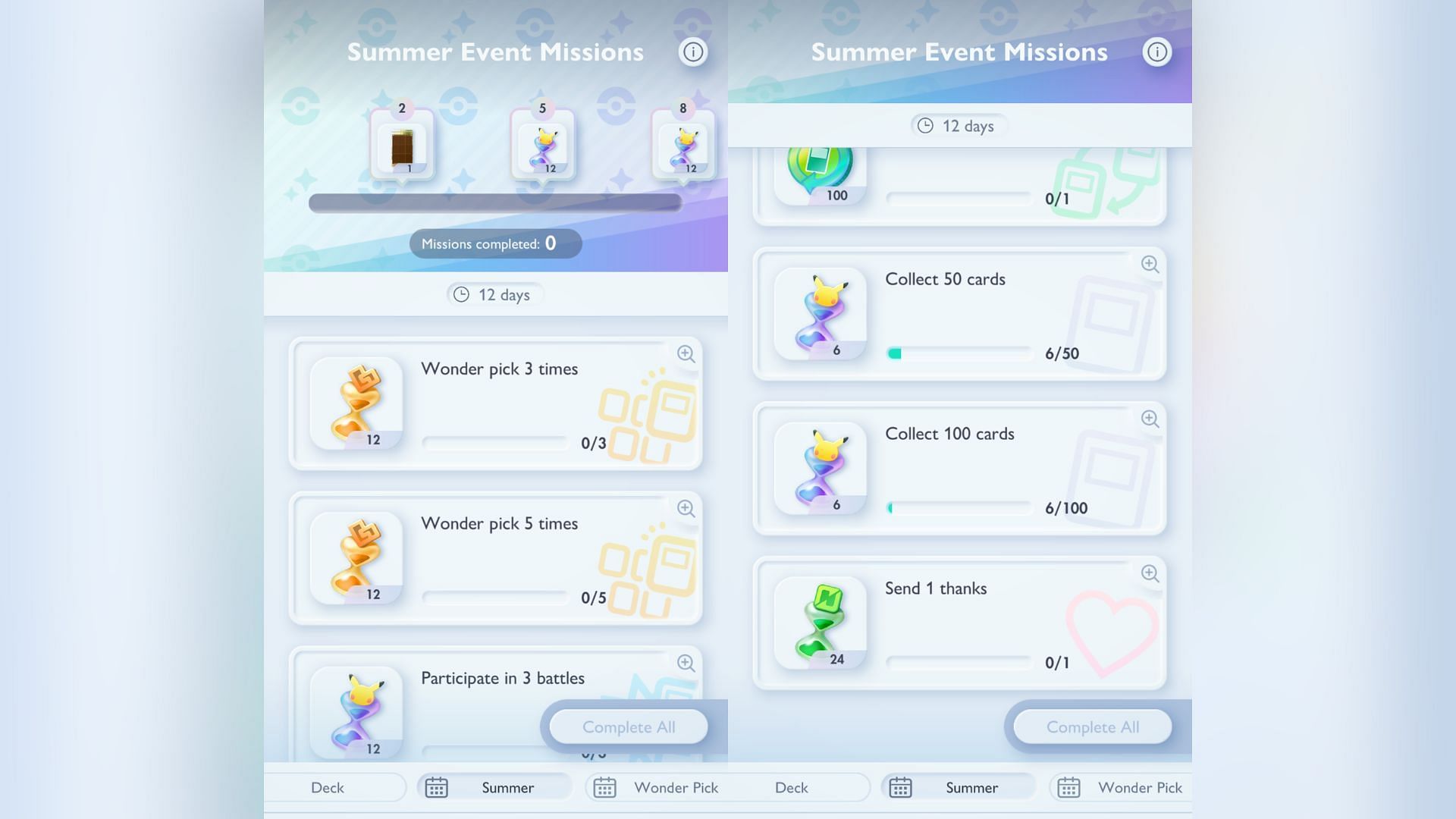 The Pokemon TCGP Summer Event Missions (Image via The Pokemon Company)